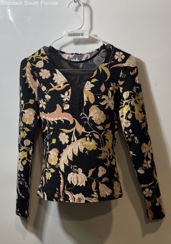 Guess Womens Multicolor Floral Long Sleeve Crew Neck Blouse Top Size XS W/ Tags