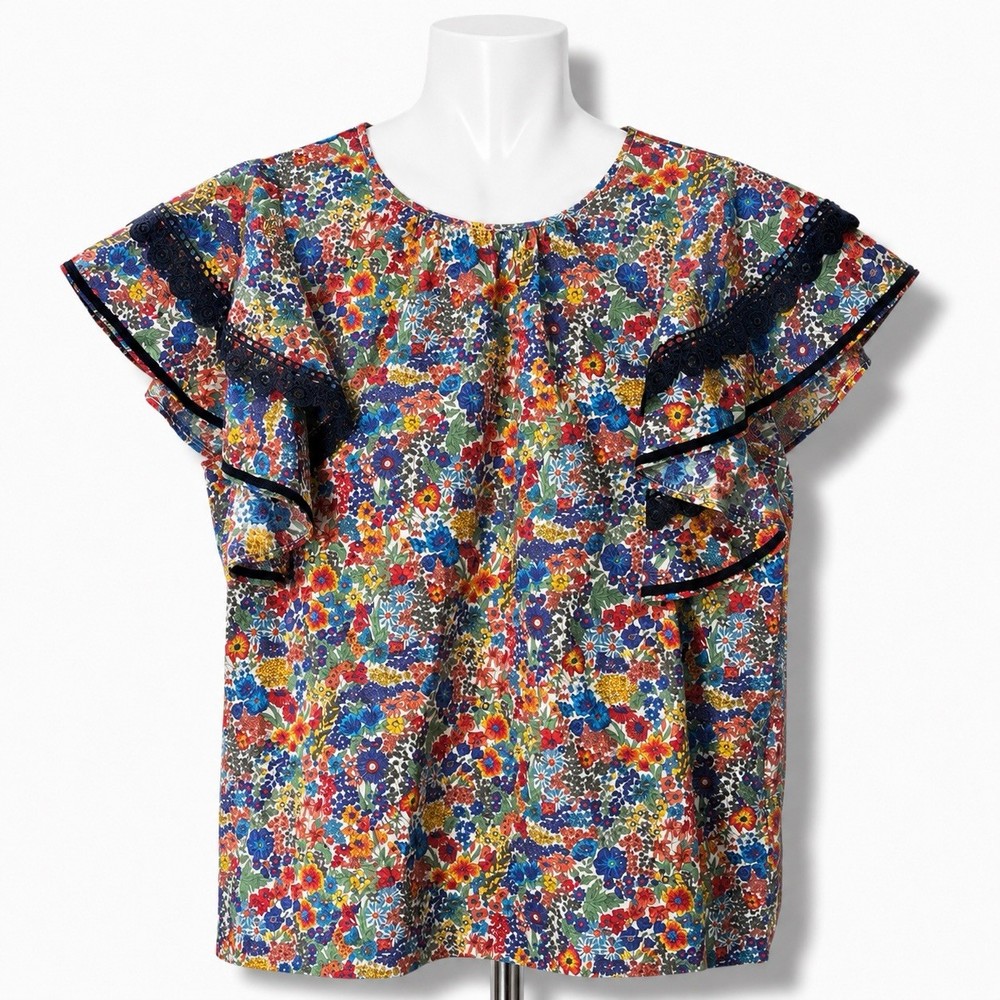 J.Crew Cotton Poplin Liberty Margaret Annie Floral Flutter Sleeve Top Size M