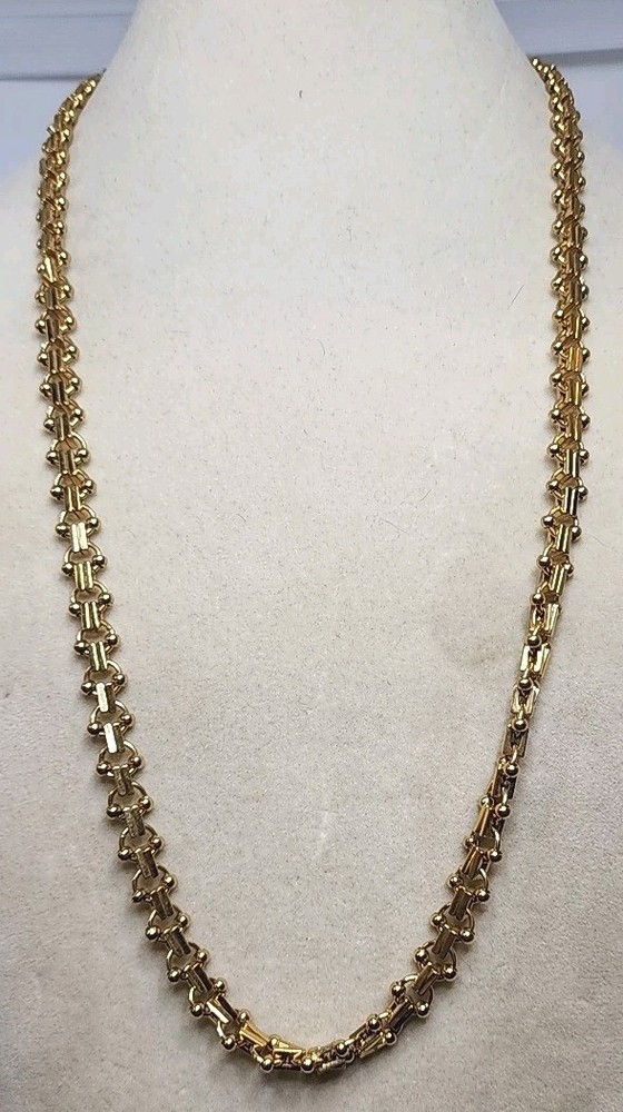 Vintage Gold Tone Grecian Link Chain Necklace Heavy 24