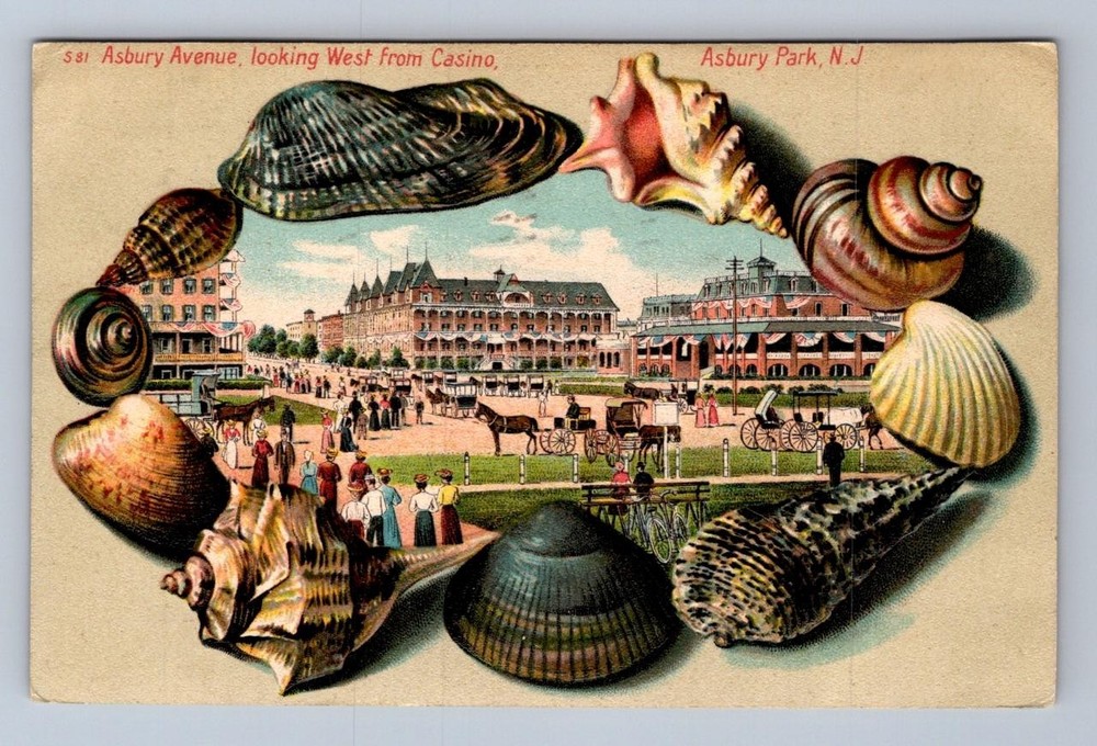 Asbury Ave Asbury Park New Jersey S81 Langsdorf Shell Border Postcard 1908