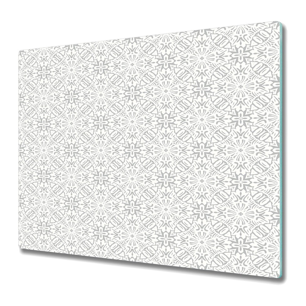 Glass Kitchen Chopping Board Floral ornament wedding grey and white design
