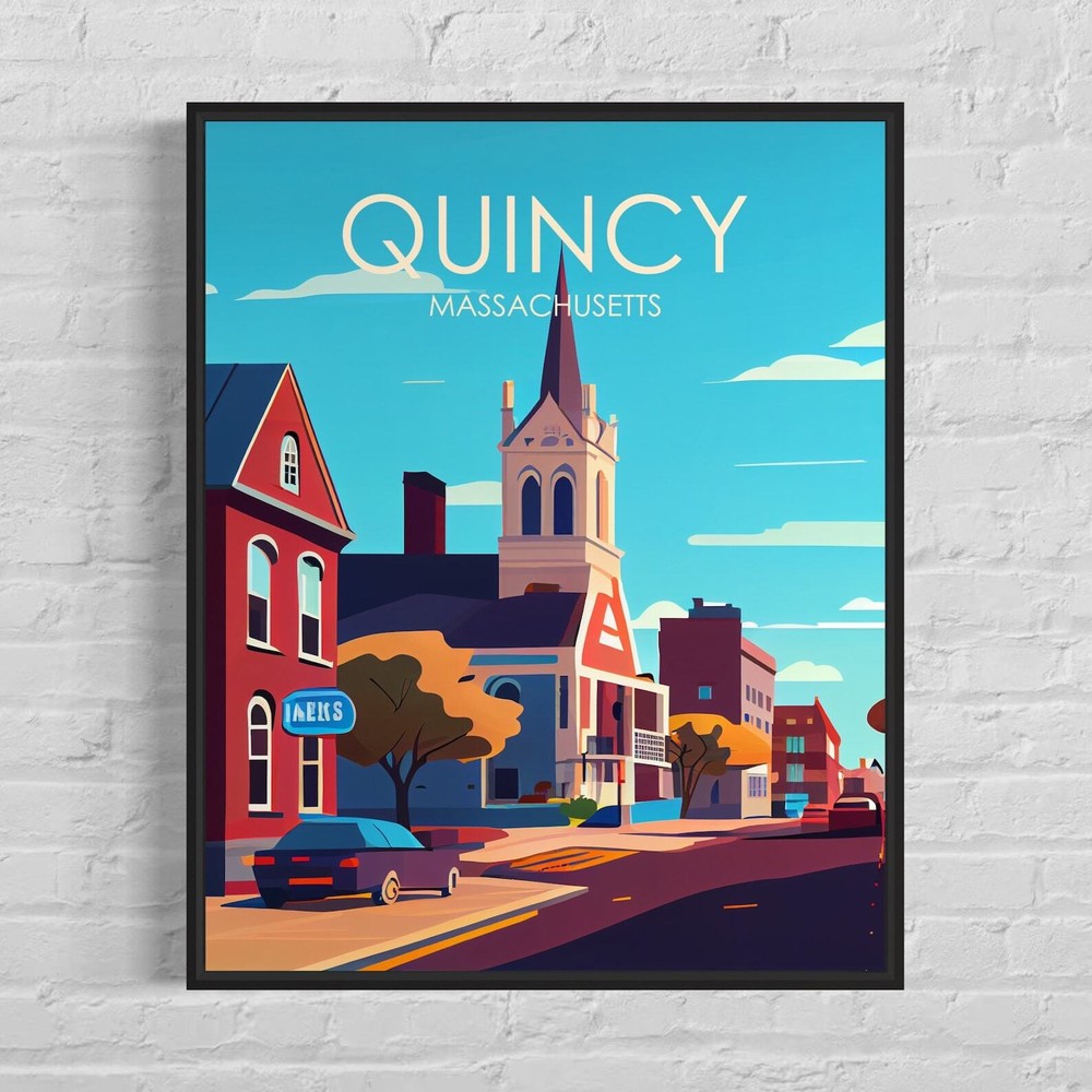 Quincy Massachusetts Retro Art Print Quincy Wall Art Illustration Quincy
