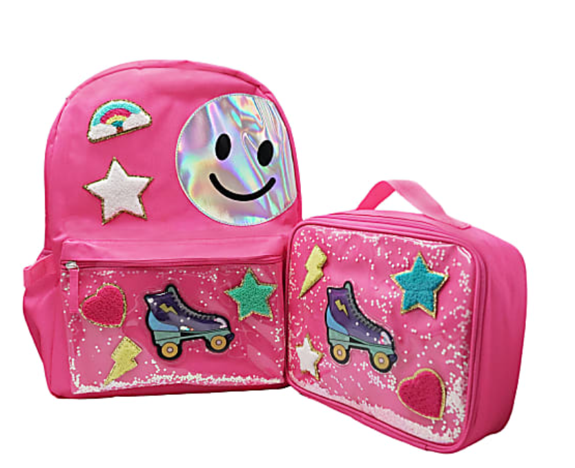 School Backpack And Lunch Box Set, Pink Roller Skate