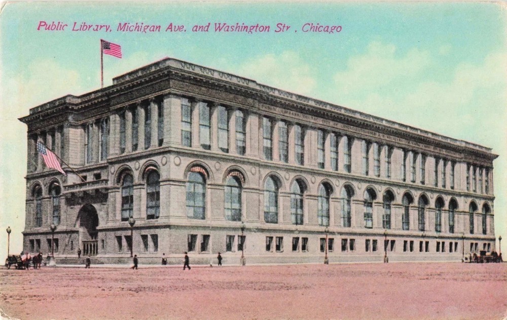 Public Library, Michigan Ave & Washington St - Chicago Illinois IL - Postcard