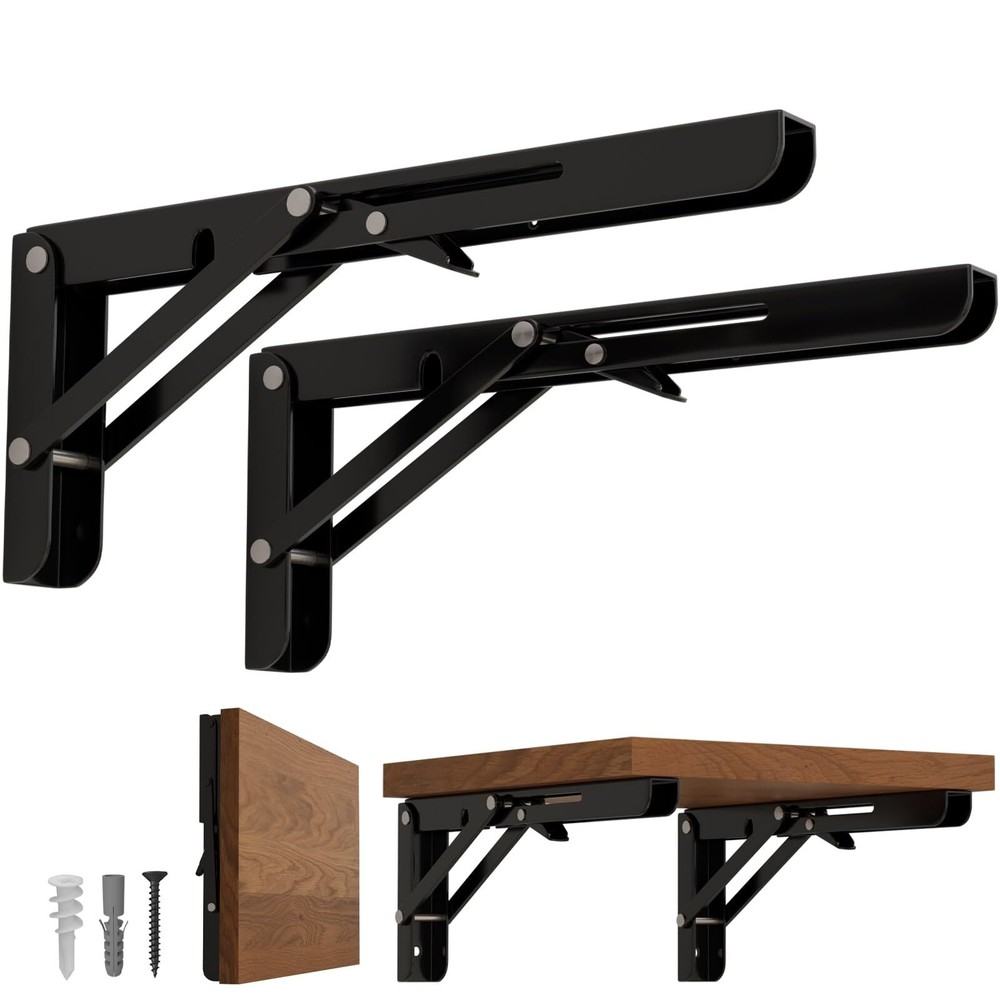 LEOPO 8 inch Folding Shelf Brackets Heavy Duty Wall Mounted Shelf Bracket 2 P...