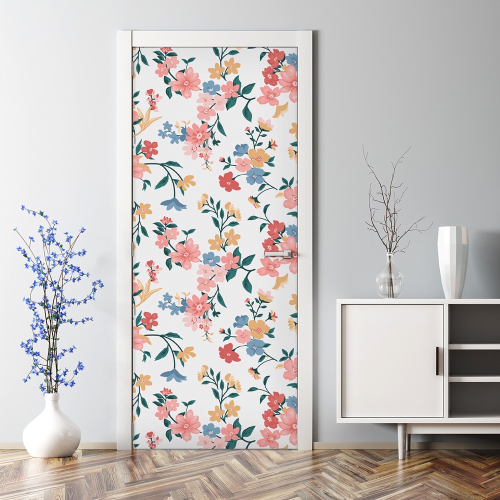 Colourful Flowers design Door Decal vintage Self adhesive Door Decal Wallpaper