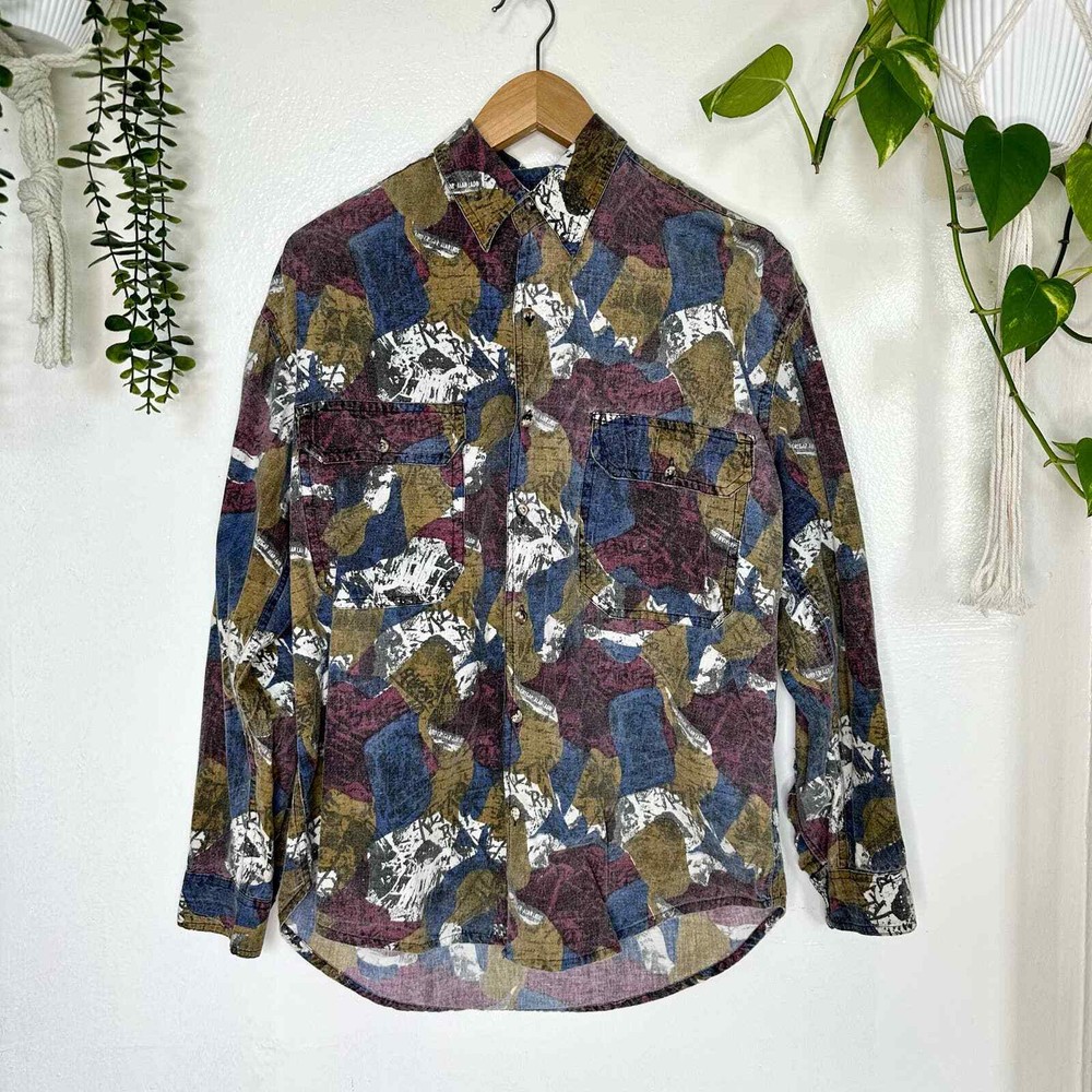 VTG Abstract Western Cowboy Art to Wear Graffiti Long Sleeve Button Up Blouse S-image