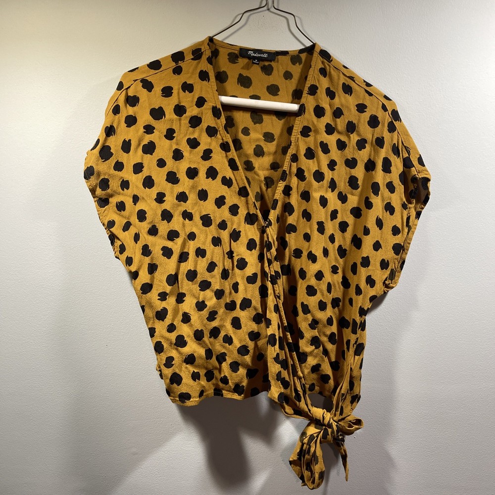 Madewell Womens Medium Painted Leopard Spots Sash-Tie Wrap Top Shirt