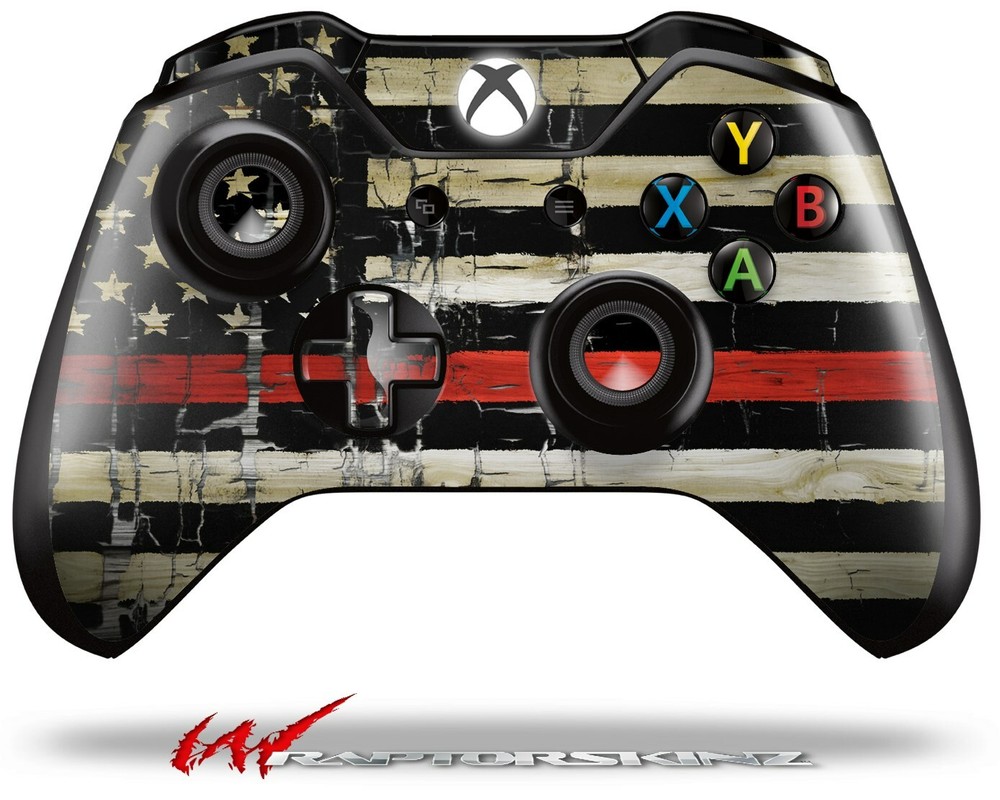 Painted Faded Cracked Red Line USA American Flag Skin for XBOX One Controller