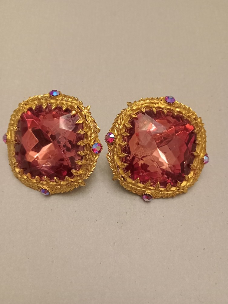 Jay Strongwater Vintage Beautiful Chunky Statement Clip On Earrings Gold Tone
