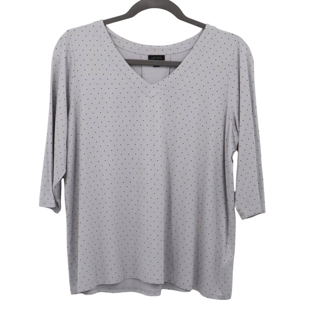 J Jill Gray Polka Dot Lagenlook Top Womens XL Casual Layering Tee