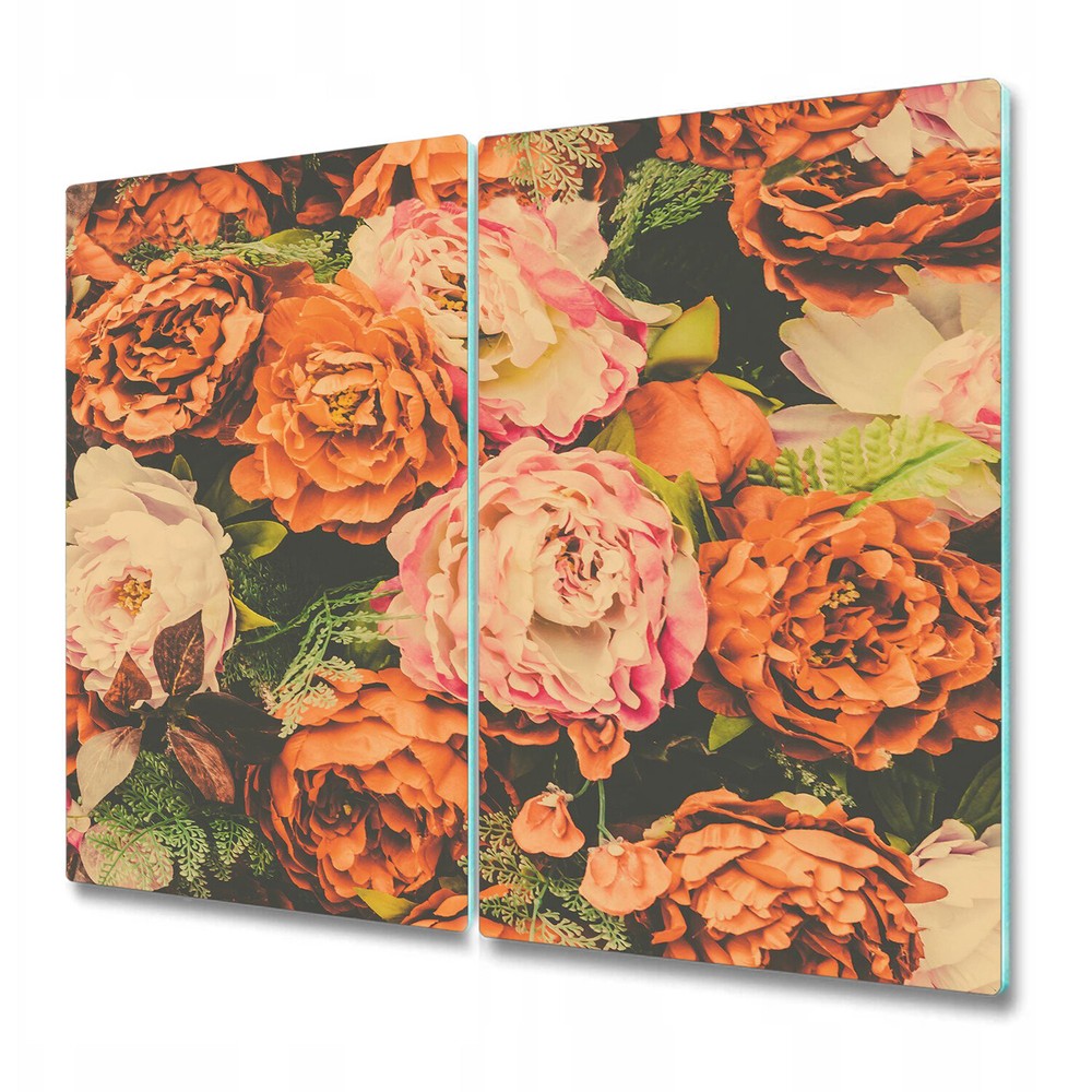 Glass Kitchen Chopping Cutting Board Floral garden pastel orange 2x30x52