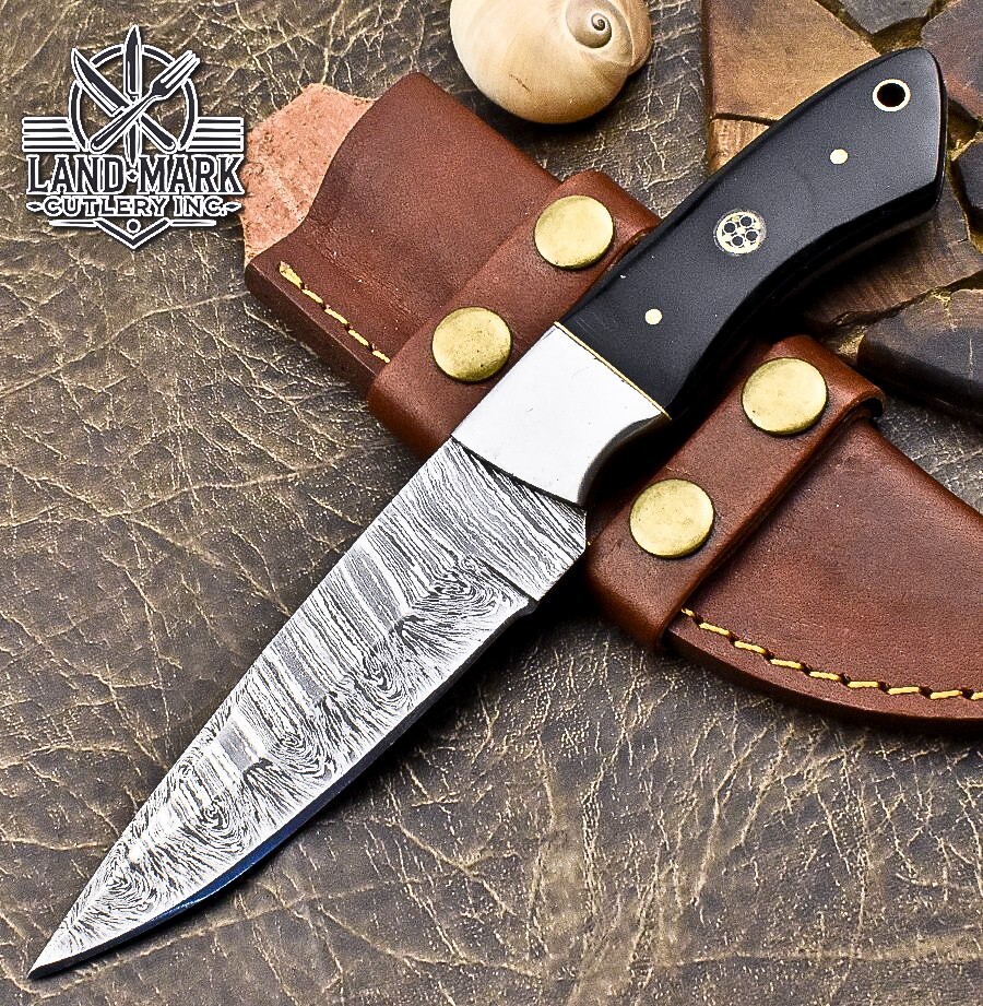 BEAUTIFUL CUSTOM DAMASCUS HANDE MADE HUNTING SKINER KNIFE WITH BLACK  HANDLE