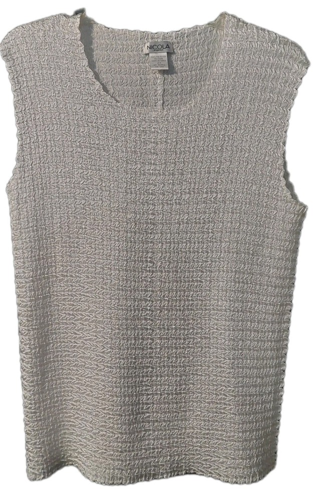 Nicola Tank Top Size 2X White Crinkle Sleeveless Stretch