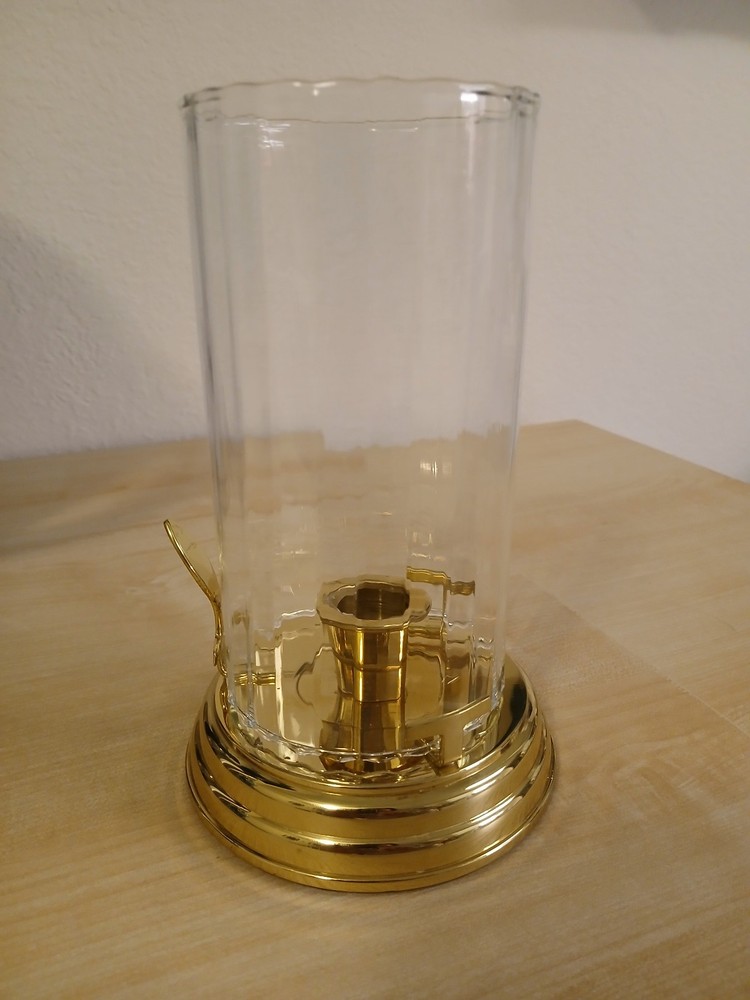 Partylite Brass Contessa Hurricane Brass Glass Taper Candle Holder w Finger Tab