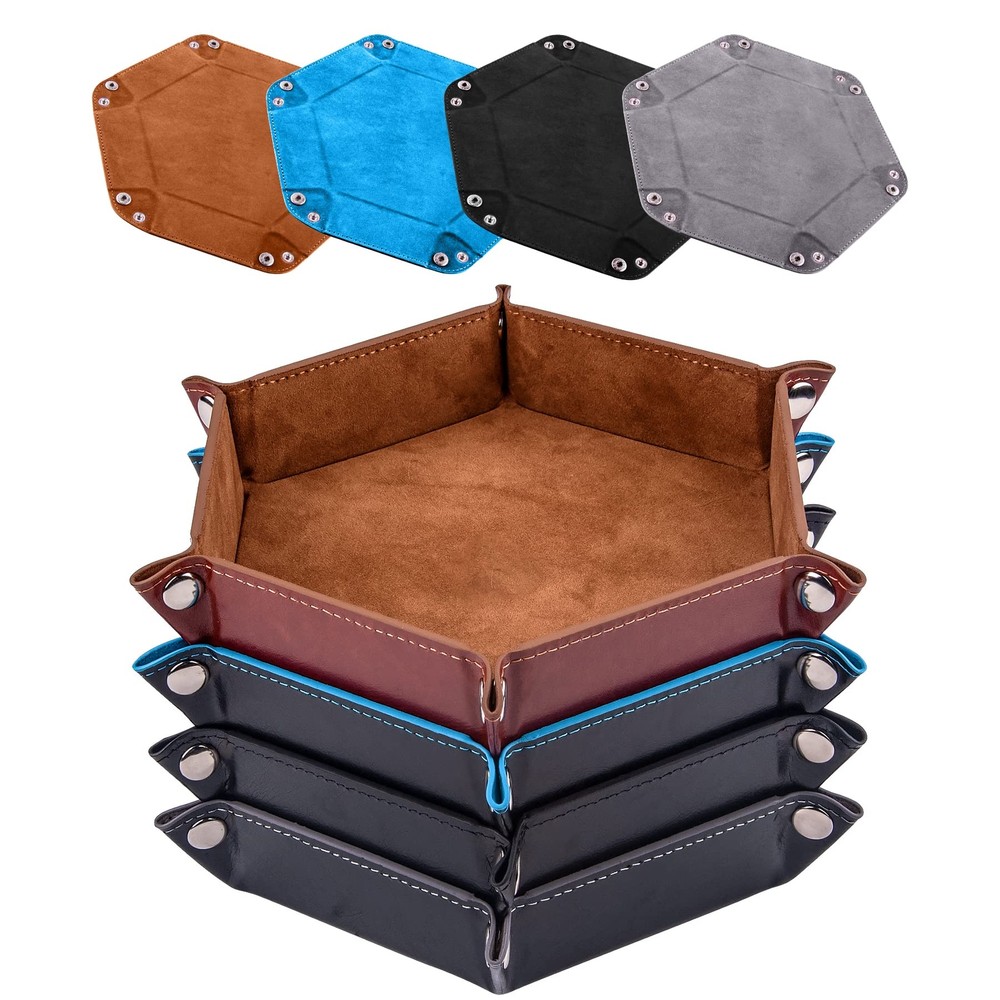 4 Pieces Dice Tray Set Foldable Dice Trays Hexagon Dice Rolling Tray PU