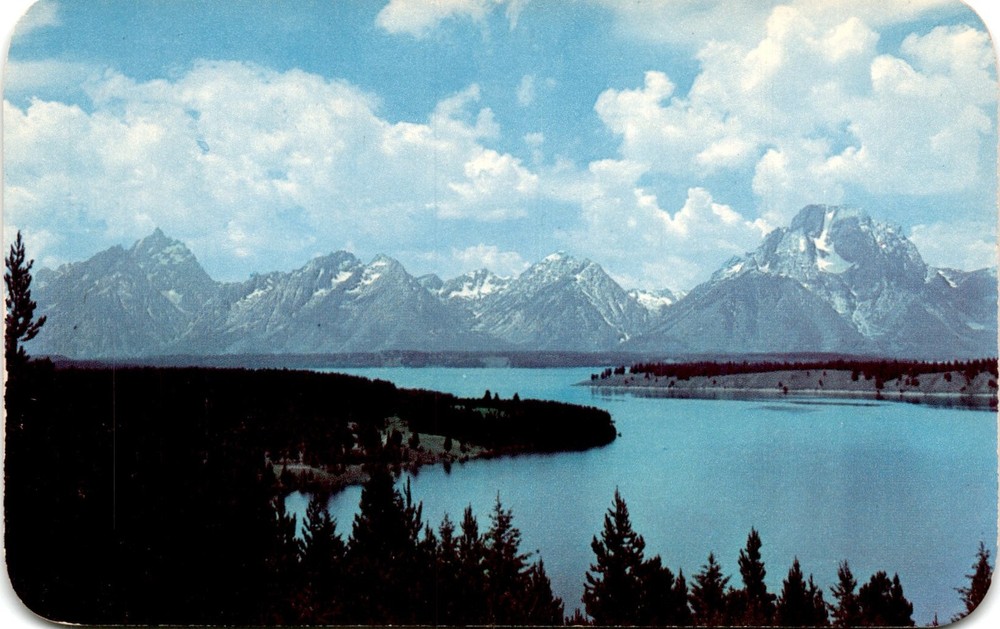 Teton Range, Jackson Lake, Signal Mountain, Grand Teton National Park, Postcard