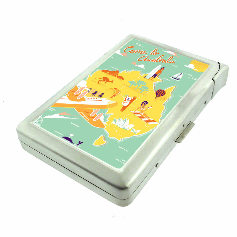 Vintage Australia EM2 Metal Cigarette Case with Built-In Lighter Wallet