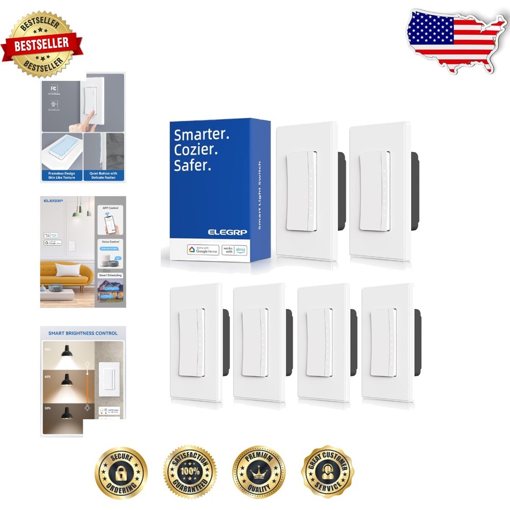 Hands-Free Wi-Fi Dimmer Switch for Home - Alexa & Google Assistant, 6 Pack