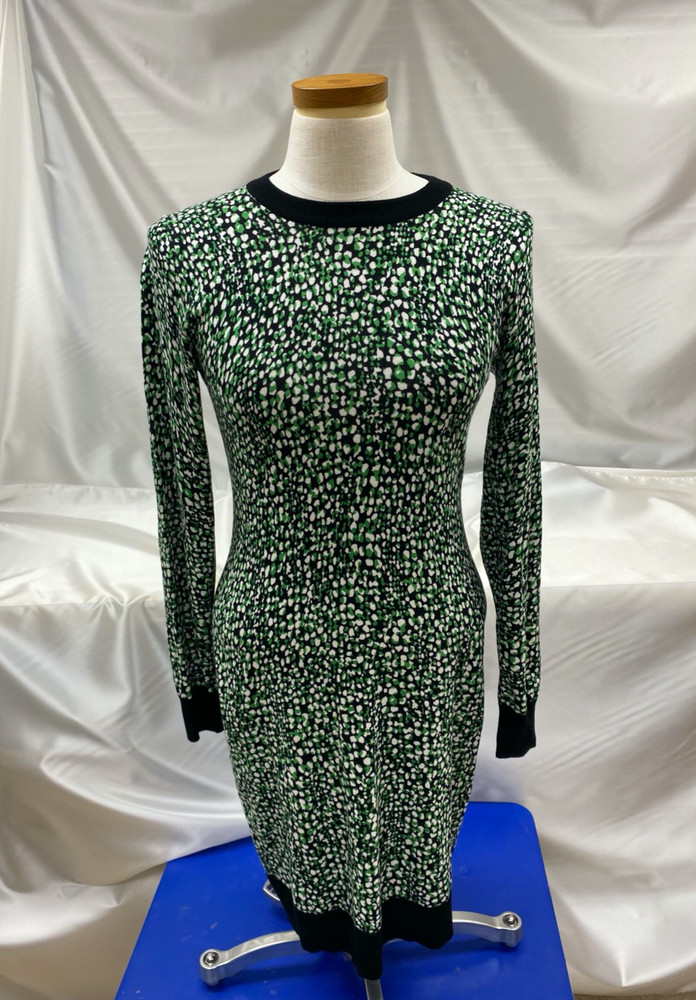 Michael Kors Womens Dress sz M green black long sleeve, strech