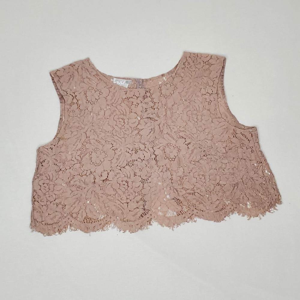 Jenny Yoo Pink Floral Lace Cropped Tank Top Women's Sleeveless Scoop Neck M