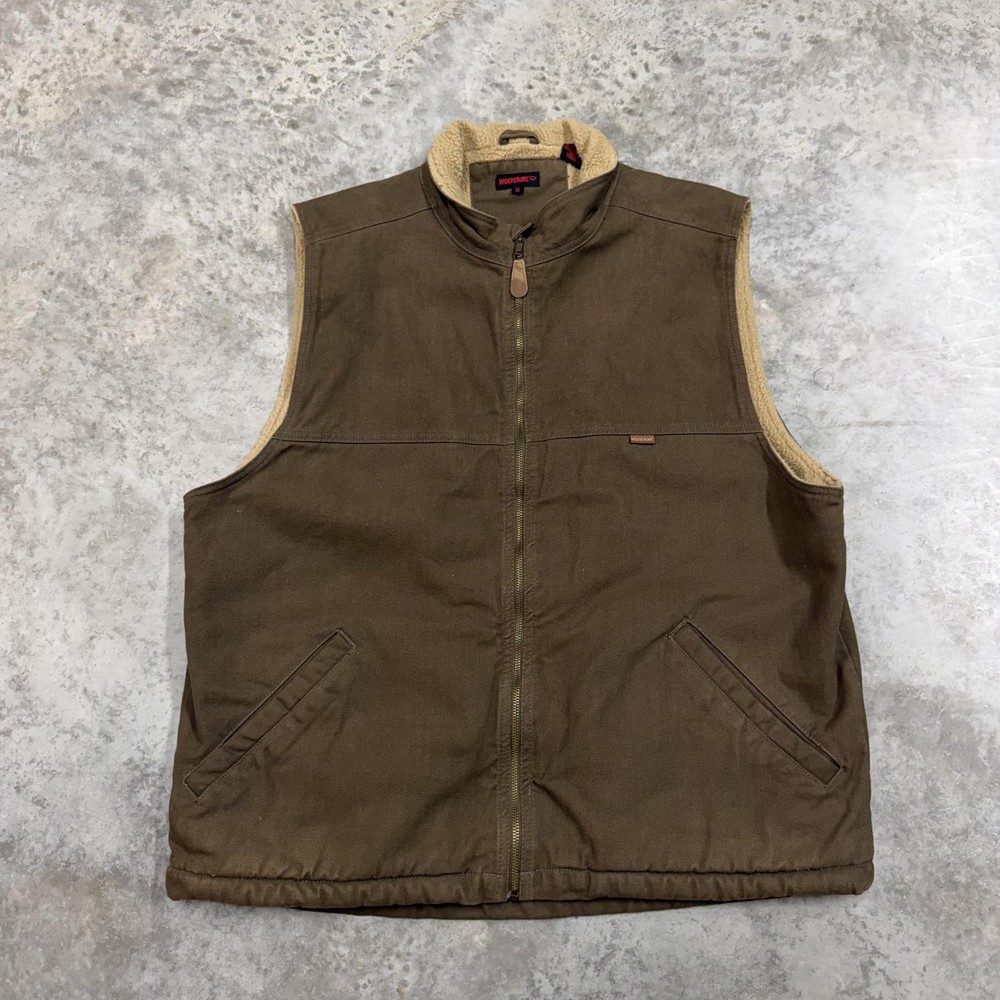 Wolverine Vest Mens XL Brown Canvas Sherpa Lined Full Zip Workwear Outdoor