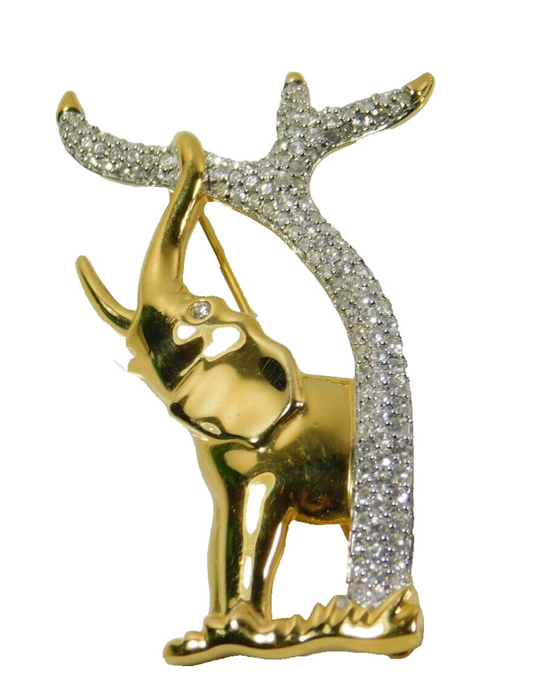 Swarovski Collectors Society Gold Tone Clear Crystal Elephant Brooch Pin
