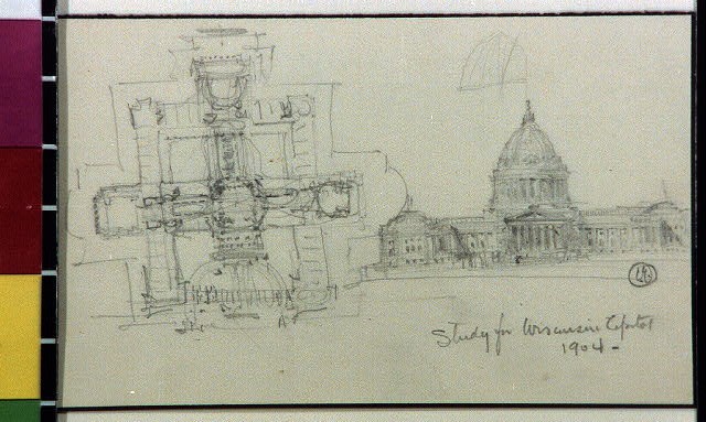 Wisconsin state capitol building, Madison, Wisconsin. Plan, elevation; sketch;