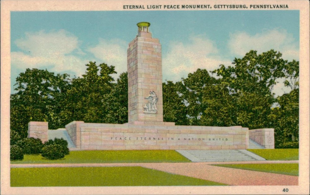 Eternal Light Peace Monument Gettysburg PA Postcard Marken Bielfeld Unposted