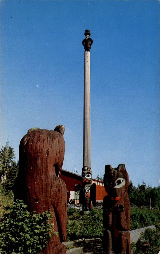 Ketchikan Alaska Abraham Lincoln Totem Pole ~ 1970s vintage postcard
