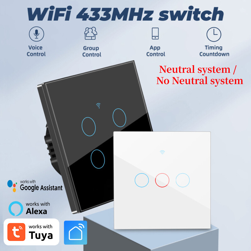 1/2/3/4 Gang TUYA WiFi+433MHZ Smart Panel Touch Switch Light Wall Button Smart H