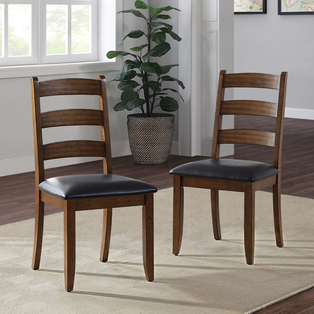 Set of 2 Armless Wooden Dining Chairs Modern Ladderback Style Aged Brown Ash NEW