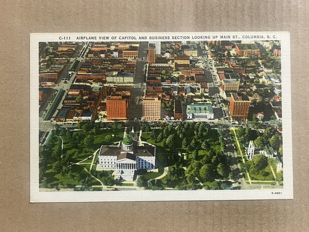 Postcard Columbia SC South Carolina Aerial View Downtown Main Street Capitol