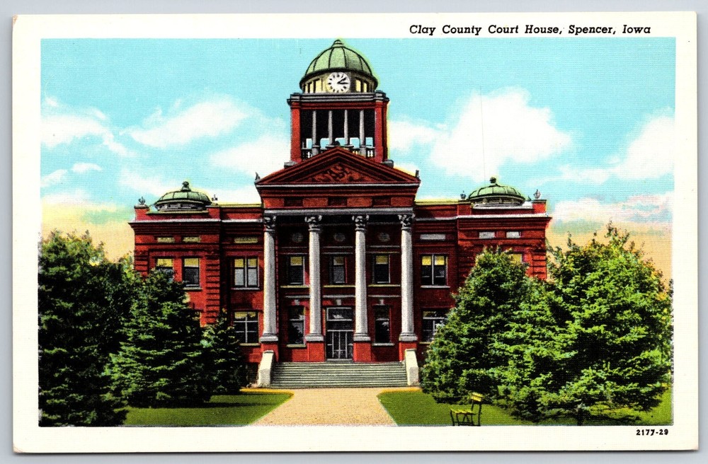 Spencer Iowa~Clay County Court House Front View~American Art Vtg Linen Postcard