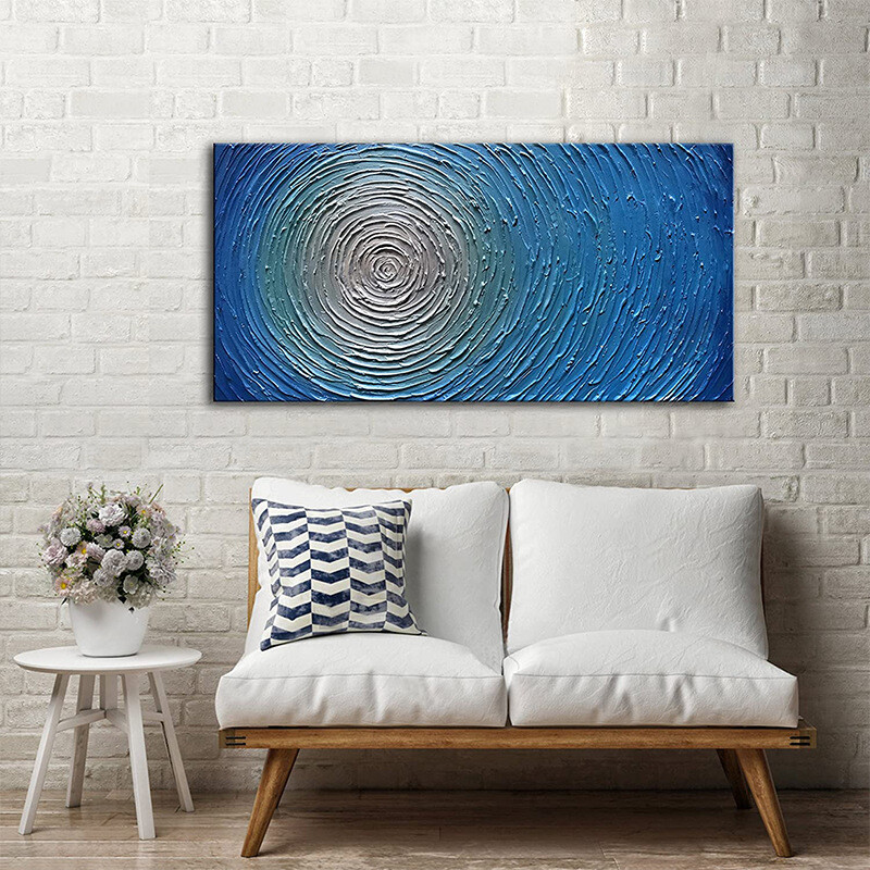 Contemporary Art Oil Painting on Canvas 3D Blue and GreyTexture Abstract Art