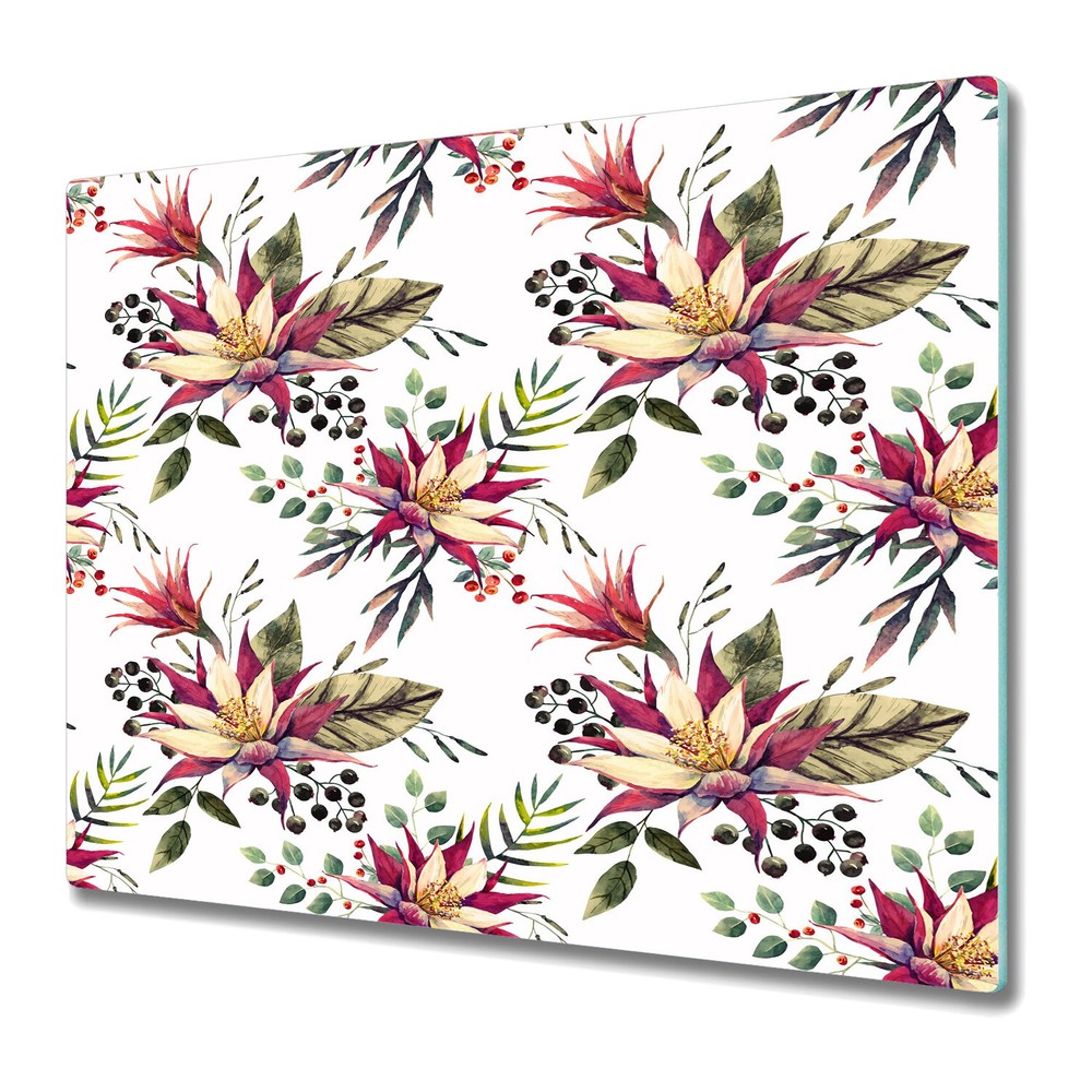 Glass Chopping Board Utensil Worktop Saver Flowers spring floral 60x52