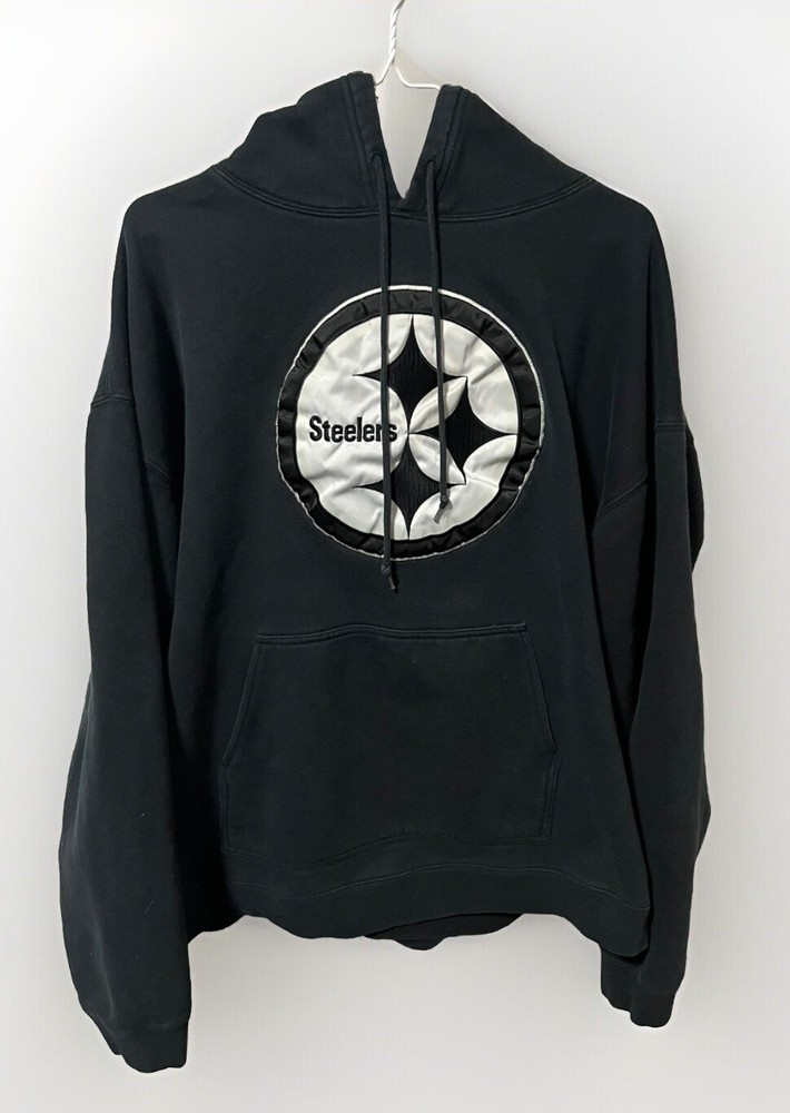 REEBOK PITTSBURGH STEELERS BLACK AND WHITE LOGO SIZE 2XL HOODIE