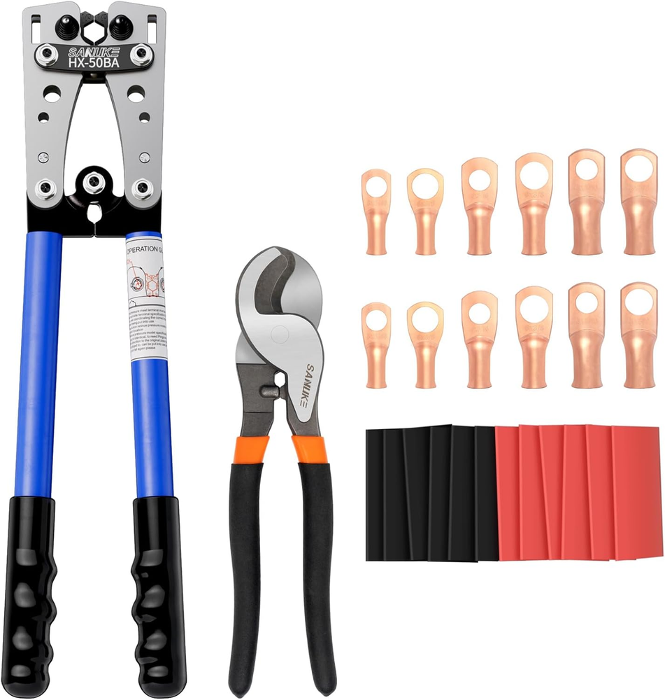 Battery Cable Wire Lug Crimping Tool for AWG 8-1/0 Electrical Lug Crimper with C