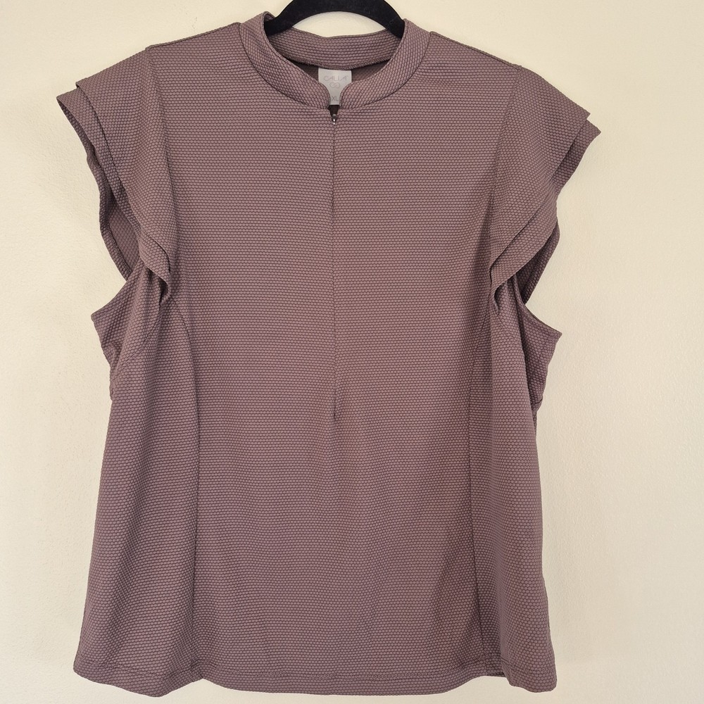 CALIA Women XL Renew Texture Cap Sleeve Zip Top Purple UPF 50+ Stretch Athletic