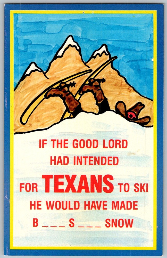 Vtg Postcard Skier Cartoon Humor Irving, TX 1960s