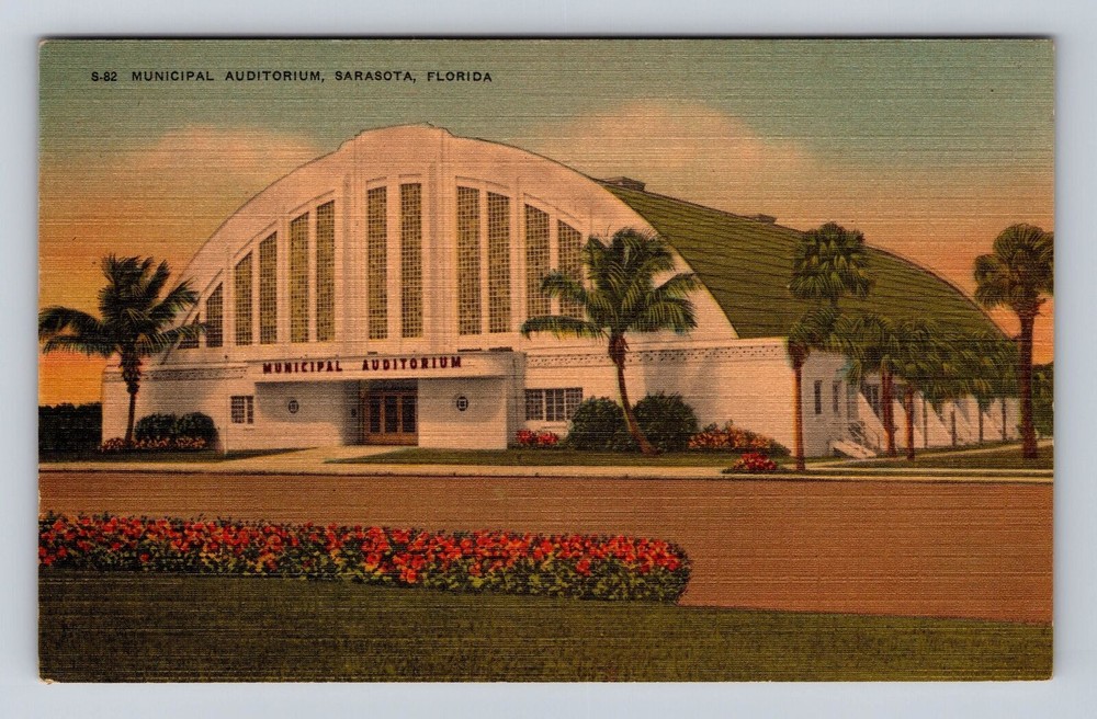 Sarasota FL-Florida, Municipal Auditorium, Antique Vintage Souvenir Postcard
