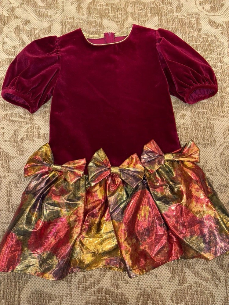 Vintage Bonnie Jean Holiday Dress Size 6 6x Girls Party Outfit Velvet Floral