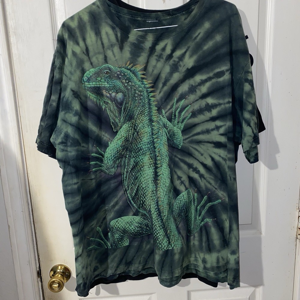 Rainforest Cafe Tie-Dye Lizard Graphic Men's T-Shirt Green/Black Cotton Crew