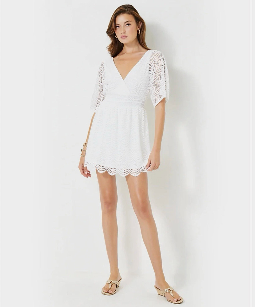 Lilly Pulitzer Parigi Skort Romper Resort White Party Scalloped Lace Women's XL