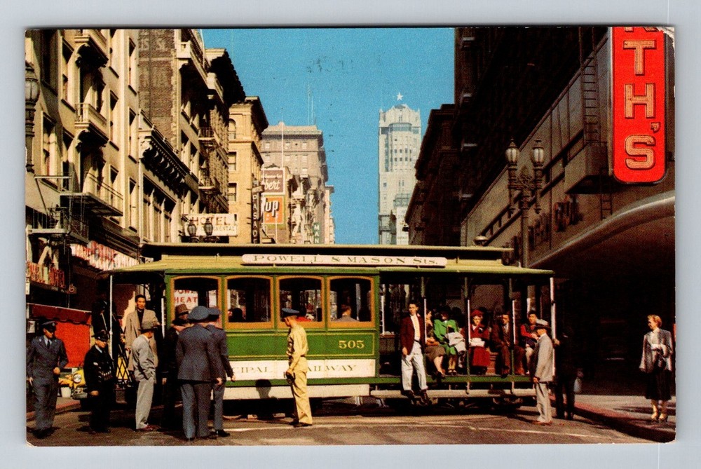 San Francisco CA-California, Powell & Mason Cable Car Turntable Vintage Postcard