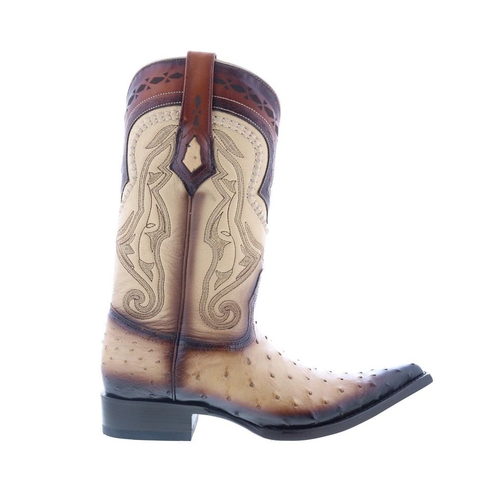 Los Altos 3X Toe Ostrich Mens Brown Wide Cowboy Western Boots