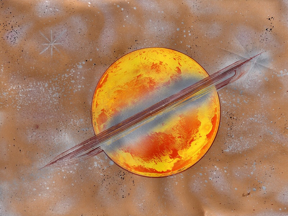 Original Planet Art in Gold to Yellow signed by Jason Girard in Medium size.