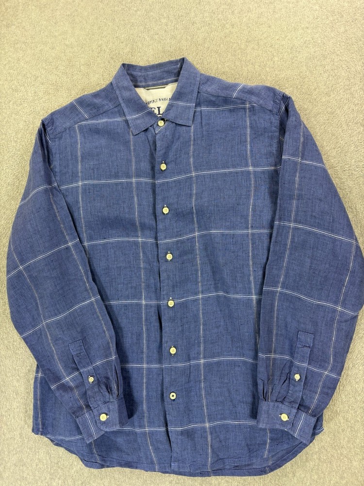 Tommy Bahama 100% Linen Long Sleeve Button Down Shirt (Men's Medium) Blue