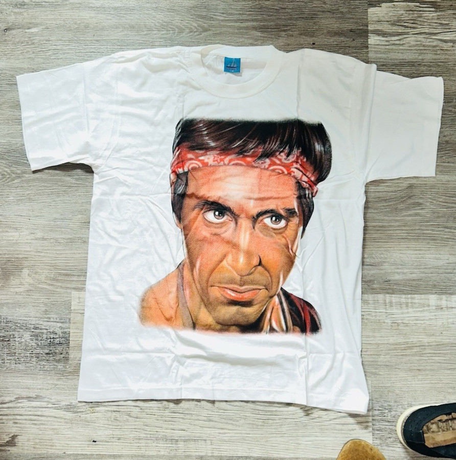 Men's Scarface Movie Airbrushed T-Shirt White Crew Neck Cotton vintage L RARE
