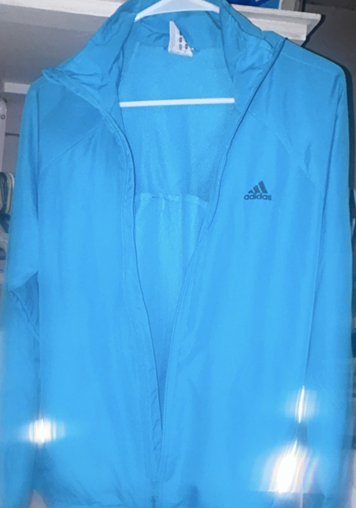 adidas Women's Blue Windbreaker Jacket Full Zip Reflective Mesh Lining Size L